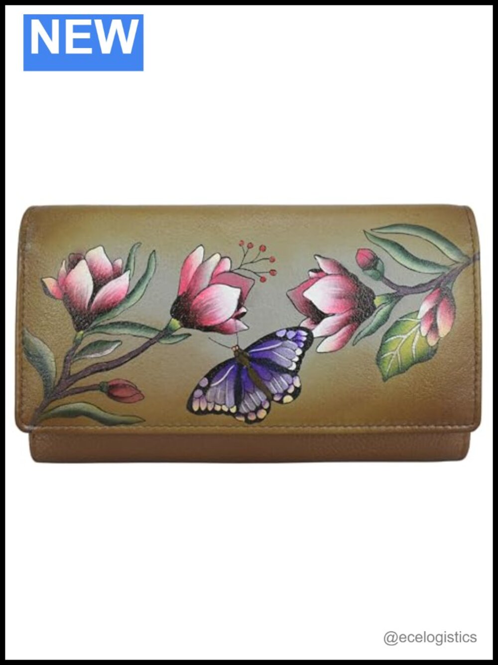 Hand-Painted Leather RFID Checkbook Clutch Wallet Wristlet